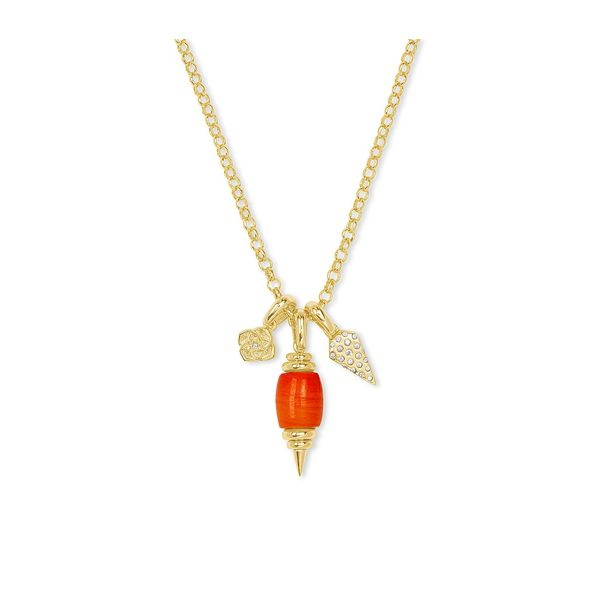 Demi Gold Charm Necklace In Papaya Mother Of Pearl by Kendra Scott Stambaugh Jewelers Defiance, OH