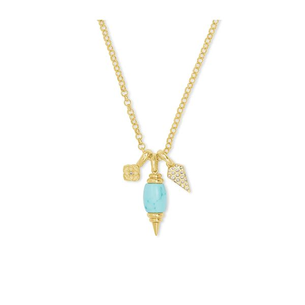 Demi Gold Charm Necklace In Light Blue Magnesite by Kendra Scott Stambaugh Jewelers Defiance, OH