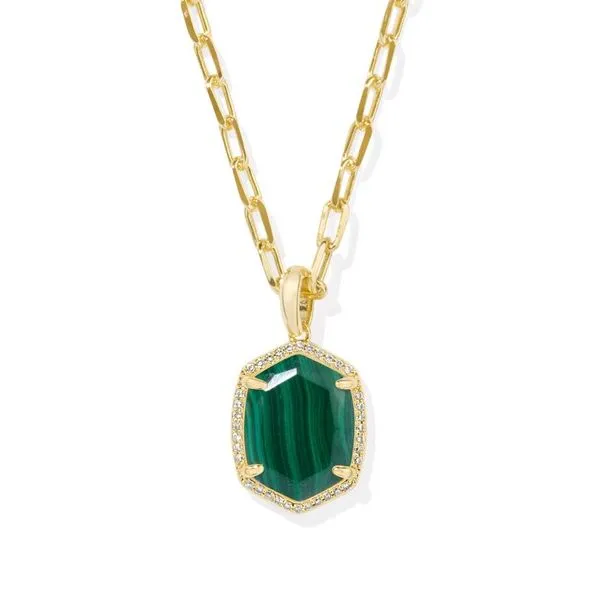 Kendra Scott Daphne Gold Pave Frame Short Pendant Necklace in Green Malachite Stambaugh Jewelers Defiance, OH