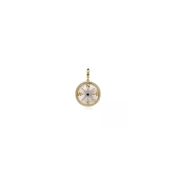 14KT Yellow Gold Diamond & Blue Sapphire Compass Pendant 0.15CTW Storey Jewelers Gonzales, TX