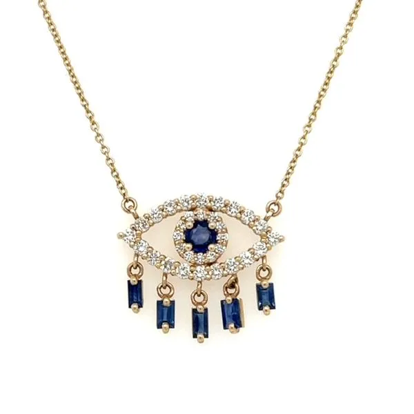 14KT Yellow Gold Diamond & Blue Sapphire Evil Eye Necklace Storey Jewelers Gonzales, TX