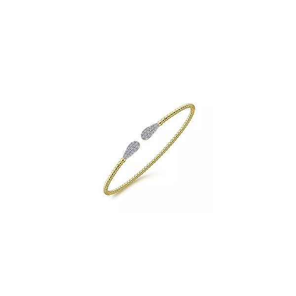 14KT Yellow Gold Bujukan Bead Cuff Bracelet with Diamond Pave Teardrops 0.30 CTW Storey Jewelers Gonzales, TX