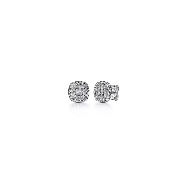 Sterling Silver White Sapphire Pave Center and Rope Frame Stud Earrings 0.35 CTW Storey Jewelers Gonzales, TX