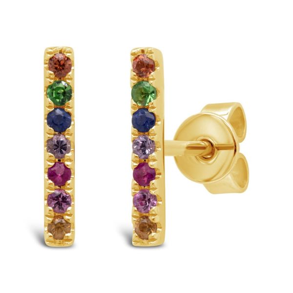 Yellow Gold And Multi-Stone Bar Stud Earring SVS Fine Jewelry Oceanside, NY