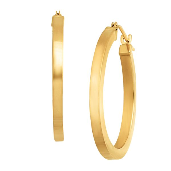 Yellow Gold Square Hoop Earrings, 30mm SVS Fine Jewelry Oceanside, NY