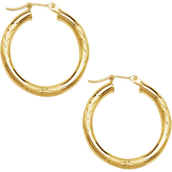 Yellow Gold Florentine Hoop Earrings, 25 mm SVS Fine Jewelry Oceanside, NY