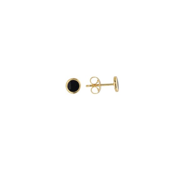 Yellow Gold Black Enamel Disk Stud Earrings SVS Fine Jewelry Oceanside, NY