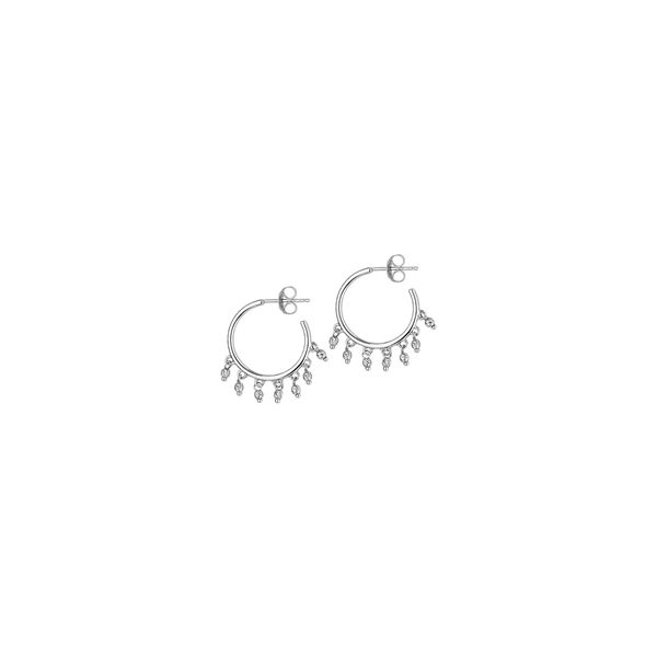 White Gold Dangle Beads Open Hoop Earrings SVS Fine Jewelry Oceanside, NY