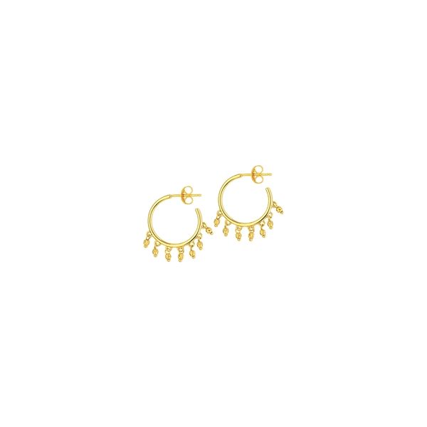 Yellow Gold Dangle Beads Open Hoop Earrings SVS Fine Jewelry Oceanside, NY