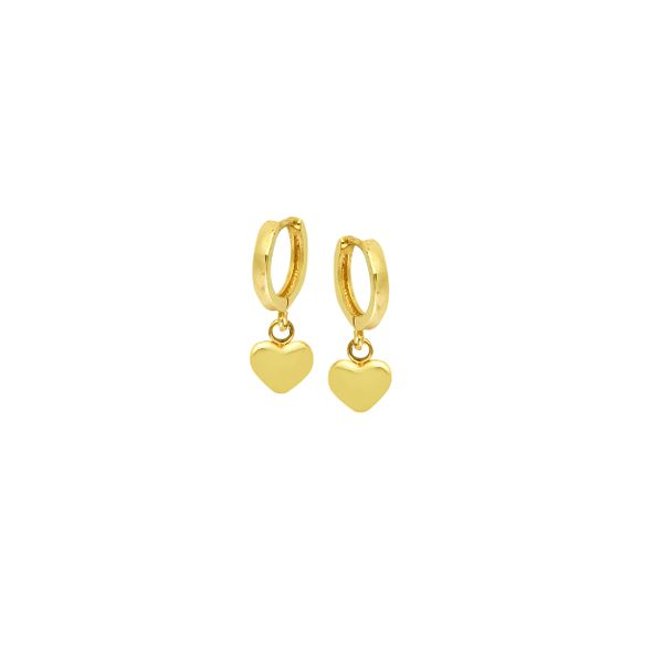 Yellow Gold 10mm Mini-Hoops With Dangle Hearts SVS Fine Jewelry Oceanside, NY