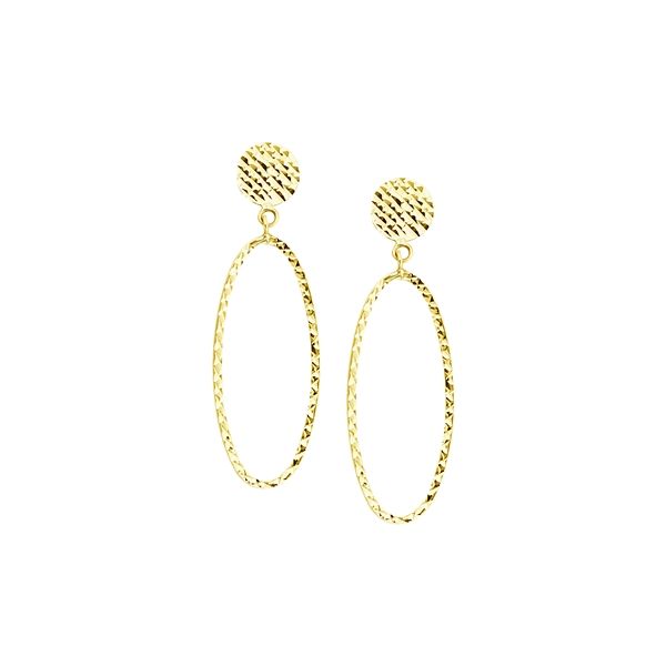 Yellow Gold Disk Earrings With Oval Dangle SVS Fine Jewelry Oceanside, NY