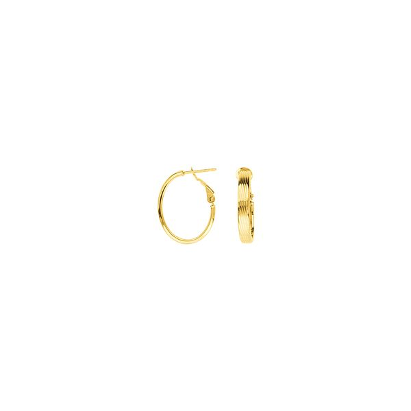 Yellow Gold Ribbed Oval Hoop Earrings SVS Fine Jewelry Oceanside, NY