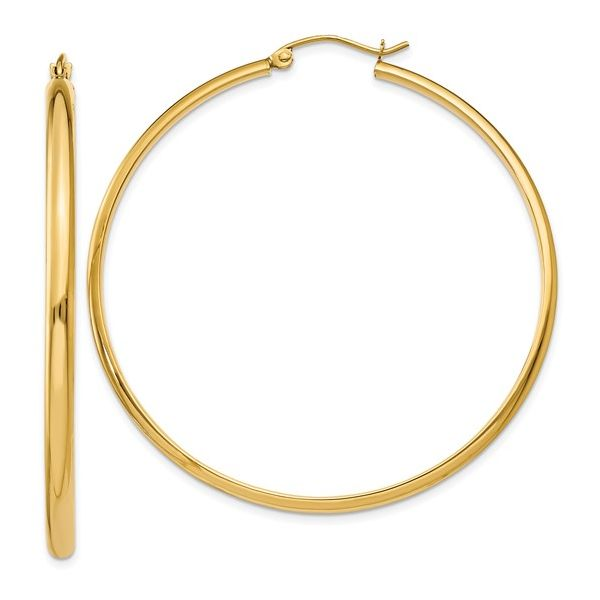 14K Yellow Gold Polished Hoop Earrings, 50 mm SVS Fine Jewelry Oceanside, NY