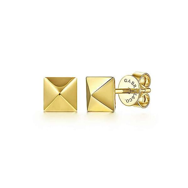 Gabriel & Co. Contemporary Yellow Gold Pyramid Earrings SVS Fine Jewelry Oceanside, NY