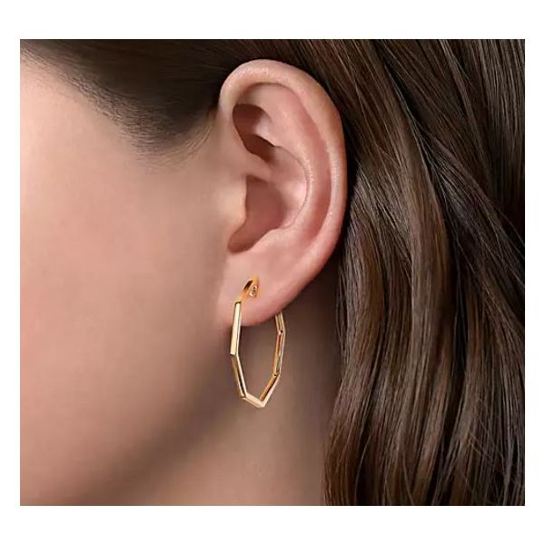 Gabriel & Co. Contemporary Yellow Gold Hoop Earrings Image 2 SVS Fine Jewelry Oceanside, NY