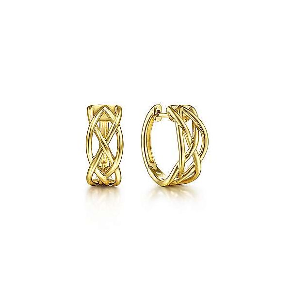 Gabriel & Co. Contemporary Yellow Gold Twisted Huggies SVS Fine Jewelry Oceanside, NY