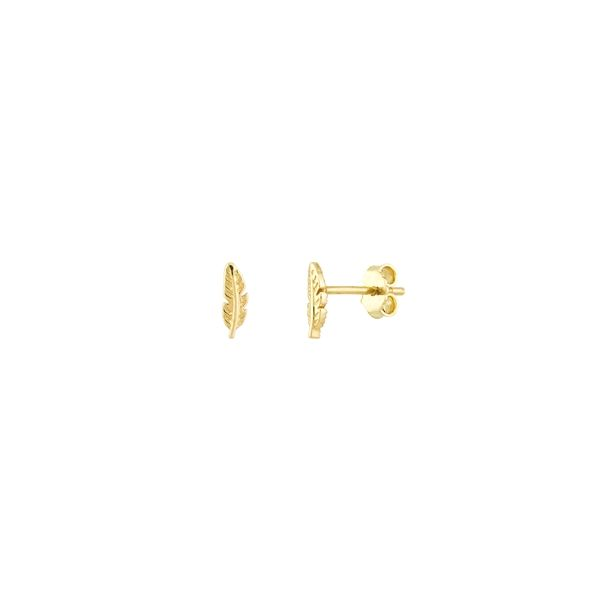 Yellow Gold Feather Stud Earrings SVS Fine Jewelry Oceanside, NY