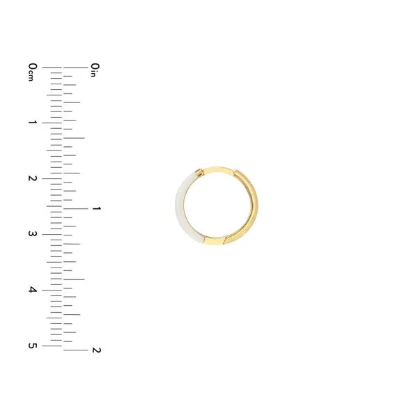 Yellow Gold Half White Enamel Half Polished Hoops- 11mm Image 2 SVS Fine Jewelry Oceanside, NY
