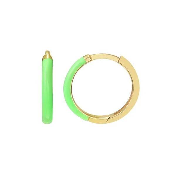 Yellow Gold Half Green Enamel Half Polished Hoops SVS Fine Jewelry Oceanside, NY
