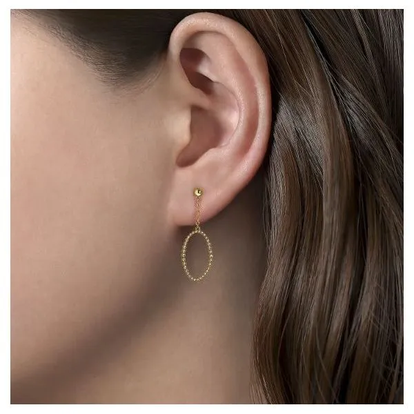 Gabriel & Co. Bujukan Yellow Gold Oval Drop Earrings Image 2 SVS Fine Jewelry Oceanside, NY