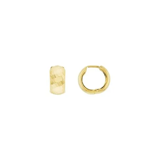 Yellow Gold Textured Huggie Wide Hoop Earrings SVS Fine Jewelry Oceanside, NY