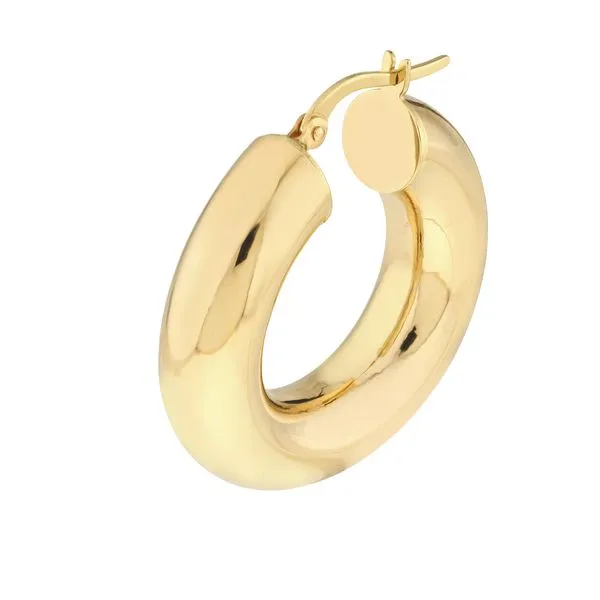 Yellow Gold Round High Polished Hoop Earrings - 15mm Image 2 SVS Fine Jewelry Oceanside, NY
