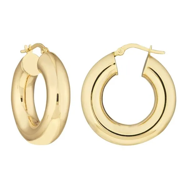 Yellow Gold Round High Polished Hoop Earrings - 15mm SVS Fine Jewelry Oceanside, NY