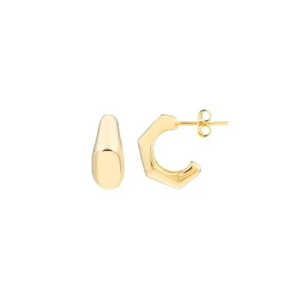Yellow Gold Mini Puff Bamboo Half Hoop Earrings SVS Fine Jewelry Oceanside, NY