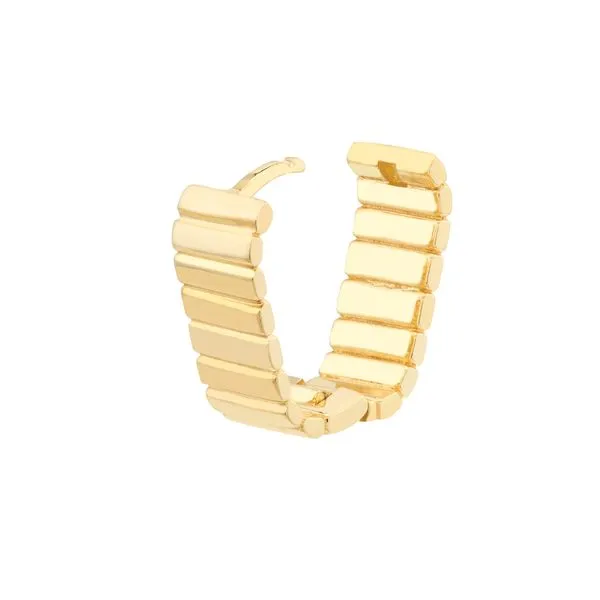 Yellow Gold Ribbed Mini Hoop Earrings Image 2 SVS Fine Jewelry Oceanside, NY