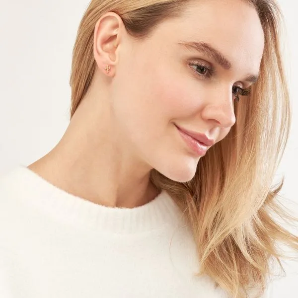 Yellow Gold Bead Cross Stud Earrings Image 2 SVS Fine Jewelry Oceanside, NY
