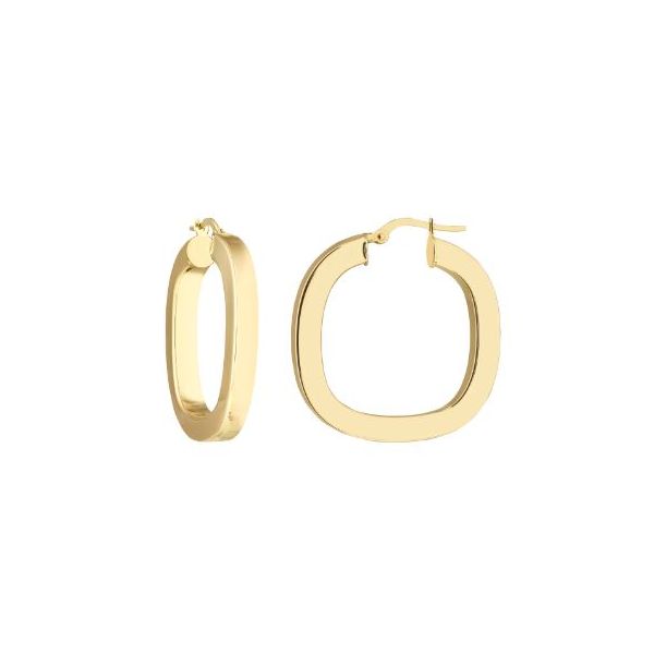 Yellow Gold Square Polished Hoop Earrings 23 mm SVS Fine Jewelry Oceanside, NY