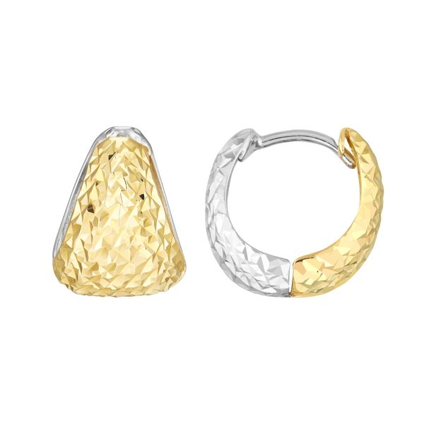 Yellow & White Gold Tapered Huggie Earrings SVS Fine Jewelry Oceanside, NY