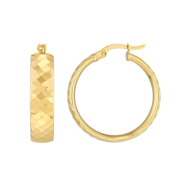 Yellow Gold Diamond-Cut Pattern Round Hoops SVS Fine Jewelry Oceanside, NY