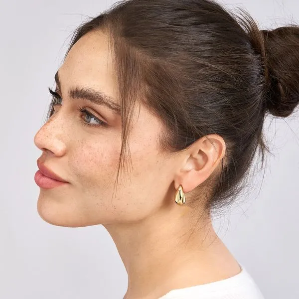 Yellow Gold Teardrop Dome Earrings Image 2 SVS Fine Jewelry Oceanside, NY