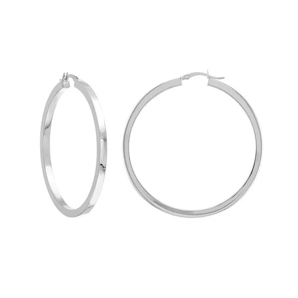 White Gold Square Tube Hoop Earrings - 50mm SVS Fine Jewelry Oceanside, NY
