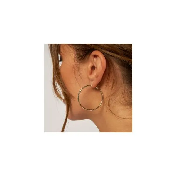 White Gold Polished Hoop Earrings- 40mm Image 2 SVS Fine Jewelry Oceanside, NY