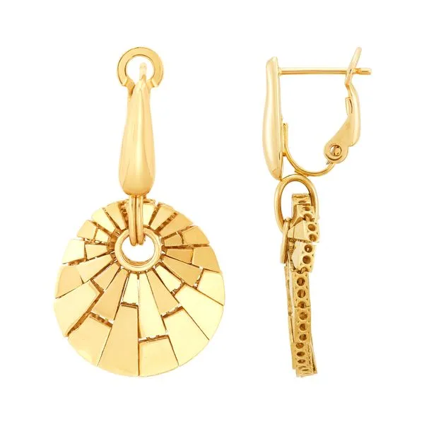 Yellow Gold Polished Dangle Shell Earrings Image 2 SVS Fine Jewelry Oceanside, NY