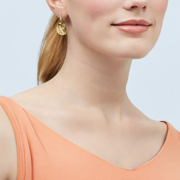 Yellow Gold Polished Dangle Shell Earrings Image 3 SVS Fine Jewelry Oceanside, NY