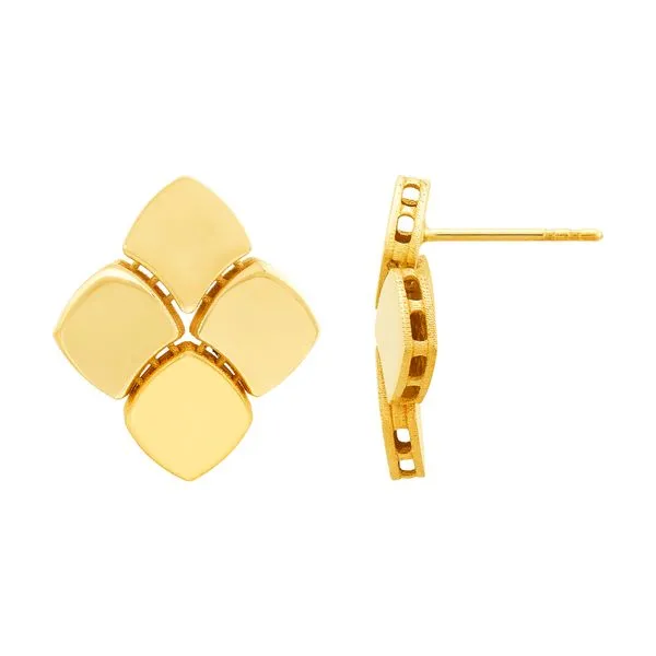 Yellow Gold Polished Square Design Studs Image 2 SVS Fine Jewelry Oceanside, NY
