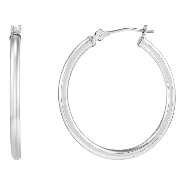 White Gold Polished 2 x 25 mm Tube Hoops Image 2 SVS Fine Jewelry Oceanside, NY