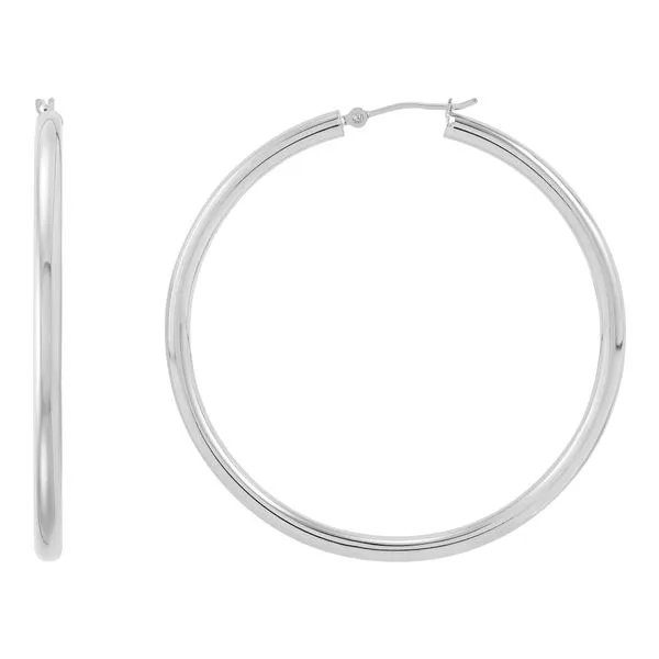 White Gold Polished 3 x 50 mm Tube Hoops Image 2 SVS Fine Jewelry Oceanside, NY