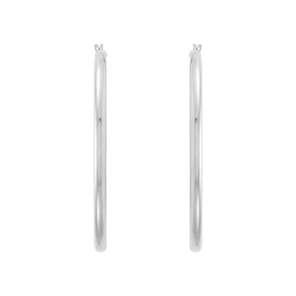 White Gold Polished 3 x 50 mm Tube Hoops SVS Fine Jewelry Oceanside, NY