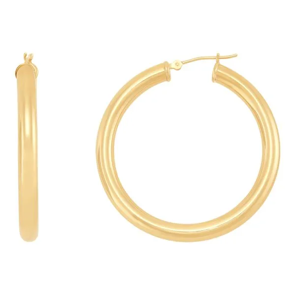 Yellow Gold Polished 4 x 40 mm Tube Hoops Image 2 SVS Fine Jewelry Oceanside, NY