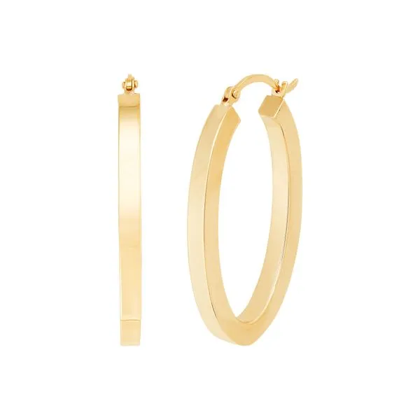 Yellow Gold Polished Square Tube Oval Hoops Image 2 SVS Fine Jewelry Oceanside, NY