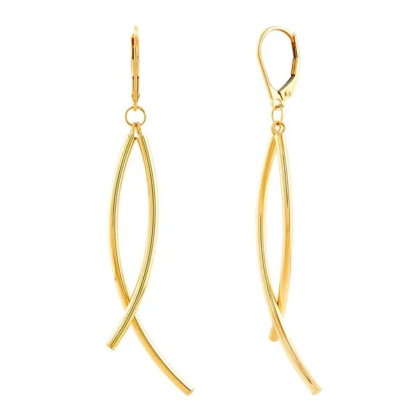 Yellow Gold Polished Curved Stick Earrings SVS Fine Jewelry Oceanside, NY