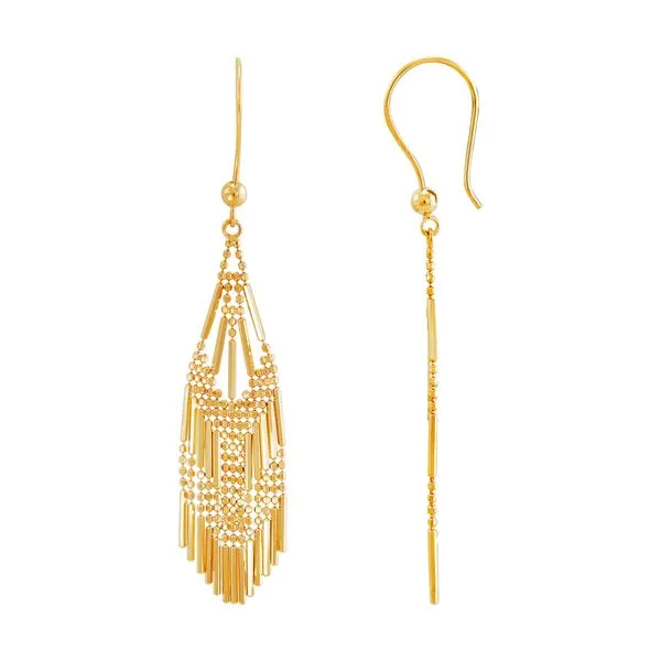Yellow Gold Beaded Multi-Row Dangle Earrings Image 2 SVS Fine Jewelry Oceanside, NY