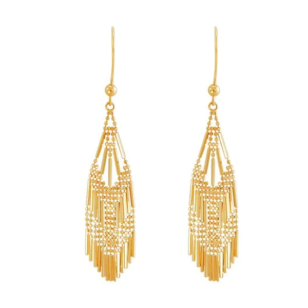 Yellow Gold Beaded Multi-Row Dangle Earrings SVS Fine Jewelry Oceanside, NY