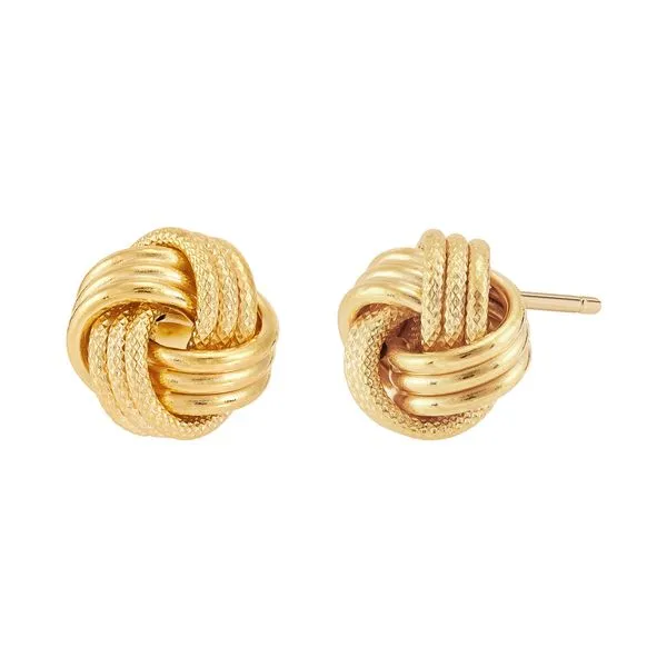 Yellow Gold Polished Swirl Love Knot Earrings SVS Fine Jewelry Oceanside, NY