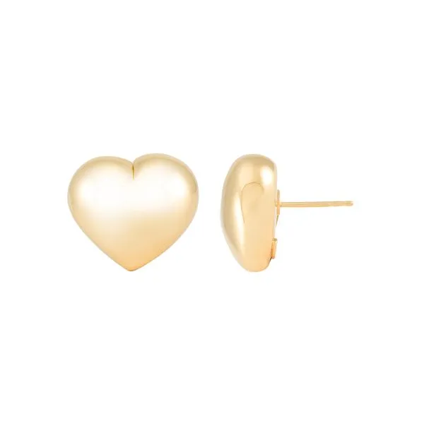 Yellow Gold Polished Puff Heart Studs SVS Fine Jewelry Oceanside, NY