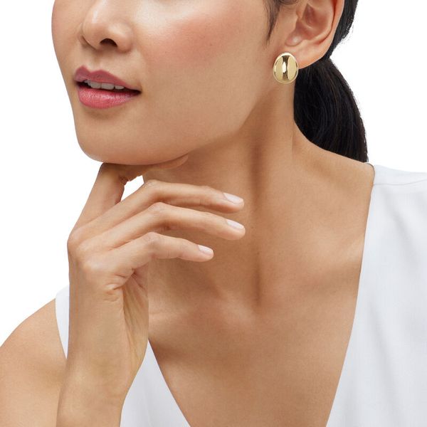 Yellow Gold Polished Concave Oval Studs Image 3 SVS Fine Jewelry Oceanside, NY
